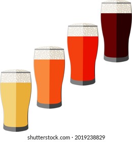 Se coloca con cerveza artesanal en pinturas de tulipán para carteles, volantes, afiches, tarjetas. Cerveza clara y oscura, ale y lager. Día de la cerveza. Festival de octubre. Estilo plano. Ilustración vectorial aislada en fondo blanco.