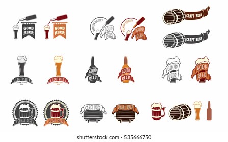 Set of craft beer vintage labels, logos or symbols design templates