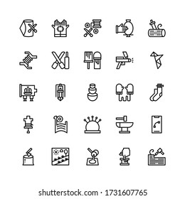 Set of craft, crafting, handcraft, handmade outline style icon - vector