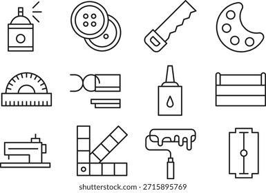 Set of craft tools and supplies isolated on transparent background