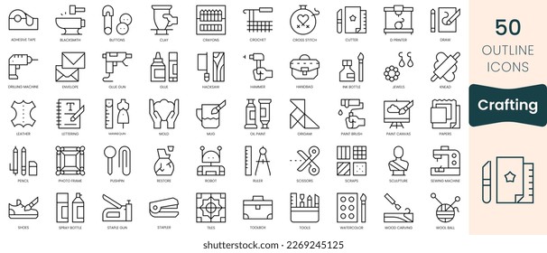 Set of crafting icons. Thin linear style icons Pack. Vector Illustration