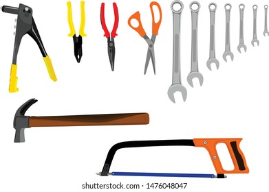 Set of craftsman tools, vector isolated construction tools.