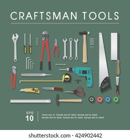 Set Of Craftsman Tools, Vector Isolated Construction Tools.