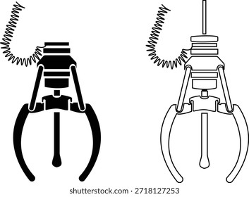 Conjunto de íconos de la máquina de garra de grúa, colección de símbolos de juguete de arcade grabber, grupo de Ilustraciones vectoriales de línea plana, agregar garra, pinza, receptor, dispositivo de recolección, negro