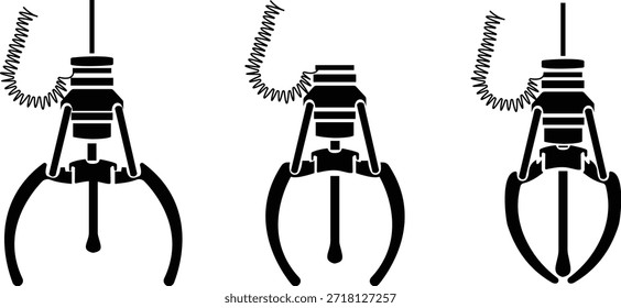 Conjunto de iconos de la máquina de garra de la grúa, colección de símbolos de juguete de arcade grabber, grupo de Ilustraciones vectoriales planas, agregar garra, pinza, receptor, dispositivo de recogida, negro