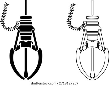 Conjunto de íconos de la máquina de garra de grúa, colección de símbolos de juguete de arcade grabber, grupo de Ilustraciones vectoriales de línea plana, agregar garra, pinza, receptor, dispositivo de recolección, negro