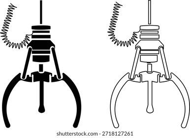 Conjunto de íconos de la máquina de garra de grúa, colección de símbolos de juguete de arcade grabber, grupo de Ilustraciones vectoriales de línea plana, agregar garra, pinza, receptor, dispositivo de recolección, negro