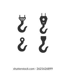 Set von Kranhaken-Symbol. schweres Gerät oder Bausymbol einzeln auf weißem Hintergrund.
