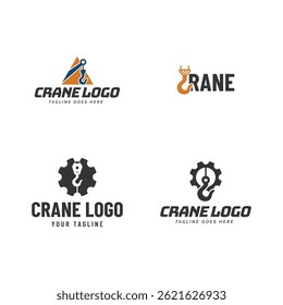 Conjunto de logotipo de gancho de guindaste. logotipo de construção ou equipamento pesado isolado no fundo branco.