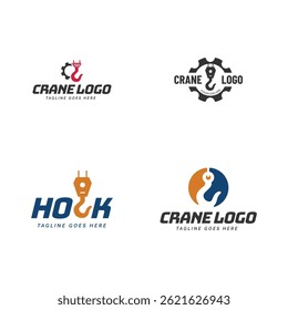 Set of Crane hook logo. heavy equipment or construction logo isolated on white background.