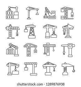 Set of crane Related Vector Line Icons. Contains such Icons as working machinery, construction, builder, building equipment and etc. - Vector 