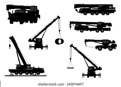 Set Crane Silhouette on a white background. Vector illustration.