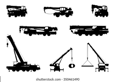 Set Crane Silhouette on a white background. Vector illustration.