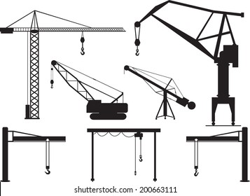 Set of cranes illustrated on white