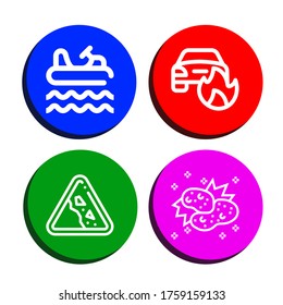 Juego de iconos de bloqueo. Como parachoques, coches en llamas, rocas caídas, colisión , iconos de choques