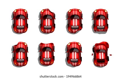 Set of crash race cars. Vector game design for app