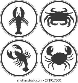 Set of crawfish, lobster and crabs icons/logos