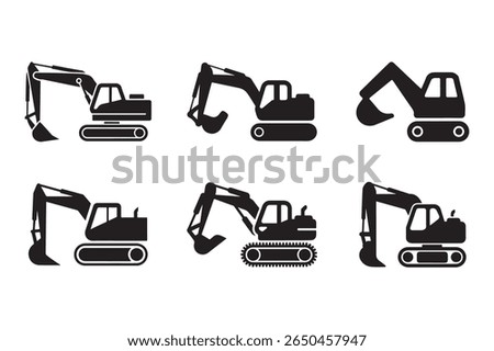 Set of crawler excavator icon vector silhouette, construction excavator equipment icon set vector illustration on white background 
