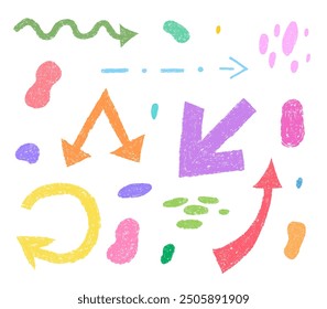 Set with crayon arrows and abstract organic shapes