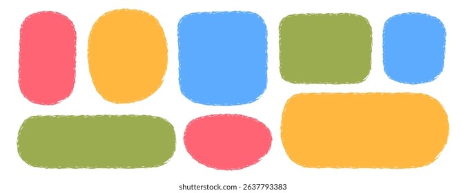 Set of crayon blob text box, stickers, shapes vector illustration