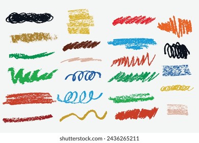 a set of crayon doodles. curly line pencil.crayon brush in vector