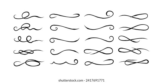 Set of crayon emphasis. strike through black charcoal lines. doodle freehand different curved underlines, crosses and ovals. Horizontal hand drawn marker stripes, brush swoops and swooshes. 