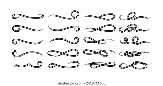 Set of crayon emphasis. strike through black charcoal lines. doodle freehand different curved underlines, crosses and ovals. Horizontal hand drawn marker stripes, brush swoops and swooshes. 
