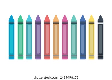 Set of Crayon With Many Color Isolated Background.