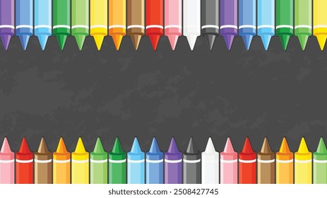 A set of crayon on chalkboard background. Chalkboard with set of crayon. Back to school. Isolate vector illustration.