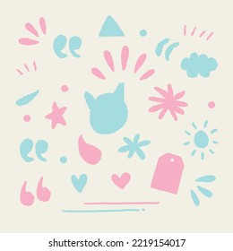 Set of crayon style abstract elements. Vector.