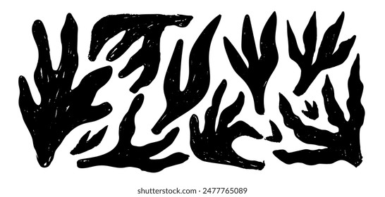 A set of Crayon Texture Abstract organic corals matisse style
