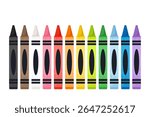 A set of crayons contains twelve colors. Vector isolated illustration in flat style