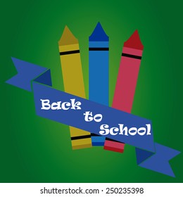 a set of crayons an d a ribbon with text on a green background