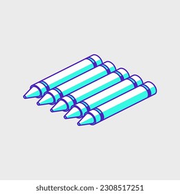 set of crayons isometric vector illustration