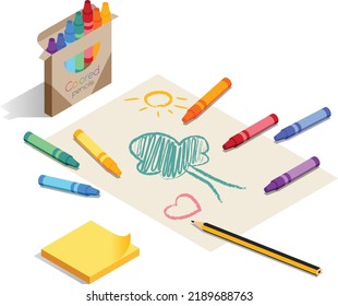 set of crayons one inside a box and other separated colors and pencil.
