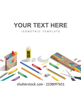 Set of crayons and pencils outside their boxes. Back to school. 3d design vector. Poster