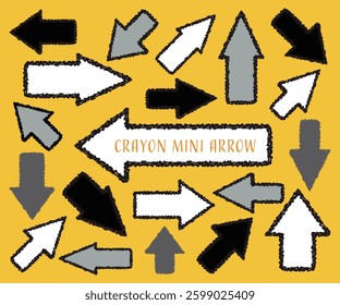 Set of crayon-style mini arrow icons in black, gray, and white