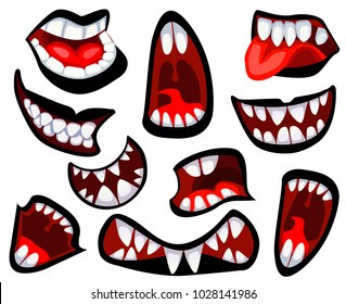 Set Crazy Monster Mouth Teeth Stock Vector (royalty Free) 1028141986 