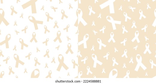 Set of Cream Beige Awareness Ribbon Pattern. Seamless and repeating. For degenerative disc disease, developmental dysplasia of the hip, and spinal muscular atrophy. Vector Illustration. EPS 10.