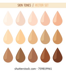 Set of cream drops with different skin colors pallet isolated on white background. Vector illustration for your graphic design.