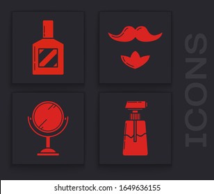 Set Cream or lotion cosmetic tube, Aftershave, Mustache and beard and Hand mirror icon. Vector