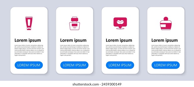Set Cream or lotion cosmetic tube, Smiling lips, Perfume and . Business infographic template. Vector