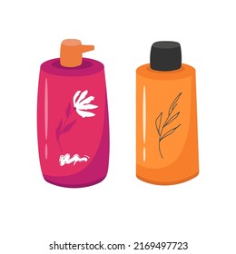 set of cream in red tube, bottle . protection for the skin . Flat icon. Vector illustration