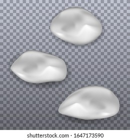 Set of cream smears. Realistic white cosmetic cream texture, skincare gel, foam or lotion. Isolated elements. Vector illustration