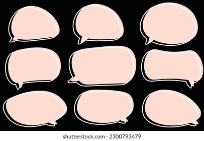Setzen Sie cremefarbene Sprachblasen auf schwarzem Hintergrund. Chat-Feld oder Chat Vektor-Quadrat und doodle Nachricht oder Kommunikationssymbol Cloud spricht für Comics und minimaler Nachrichtendialog