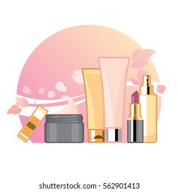 Set of the cream and tonic for the care of skin and face, ads template, mock-up for ads or magazine