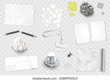 Set creasy paper sheets and pen