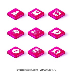 Set Create account, Mobile recording, War journalist, Weather forecast, World news, Speech bubble chat, Information and Notebook icon. Vector