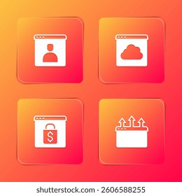 Set Create account screen, Cloud technology data transfer, Online shopping on and Browser window icon. Vector