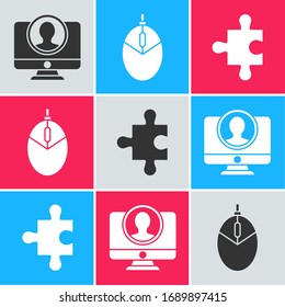 Set Create account screen, Computer mouse gaming and Piece of puzzle icon. Vector